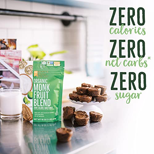 BetterBody Foods Organic Monk Fruit Sweetener Blend, Raw Cane Sugar Substitute, Zero Calorie, Keto Diet Friendly, Zero Net Carbs, Zero Glycemic, Baking, Extract, Sugar Replacement, 1lb, 16oz - Image 5