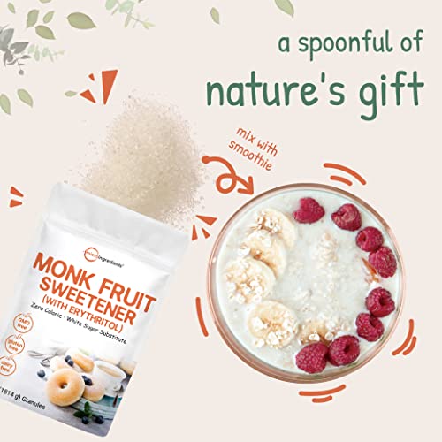 Monk Fruit Sweetener with Erythritol Granules, 4 Pounds, No After Taste, 1:1 White Sugar Substitute, Keto Diet Friendly, Zero Calorie, Natural Sweetener for Drinks, Coffee, Tea, Cookies, No-GMO, Vegan - Image 2