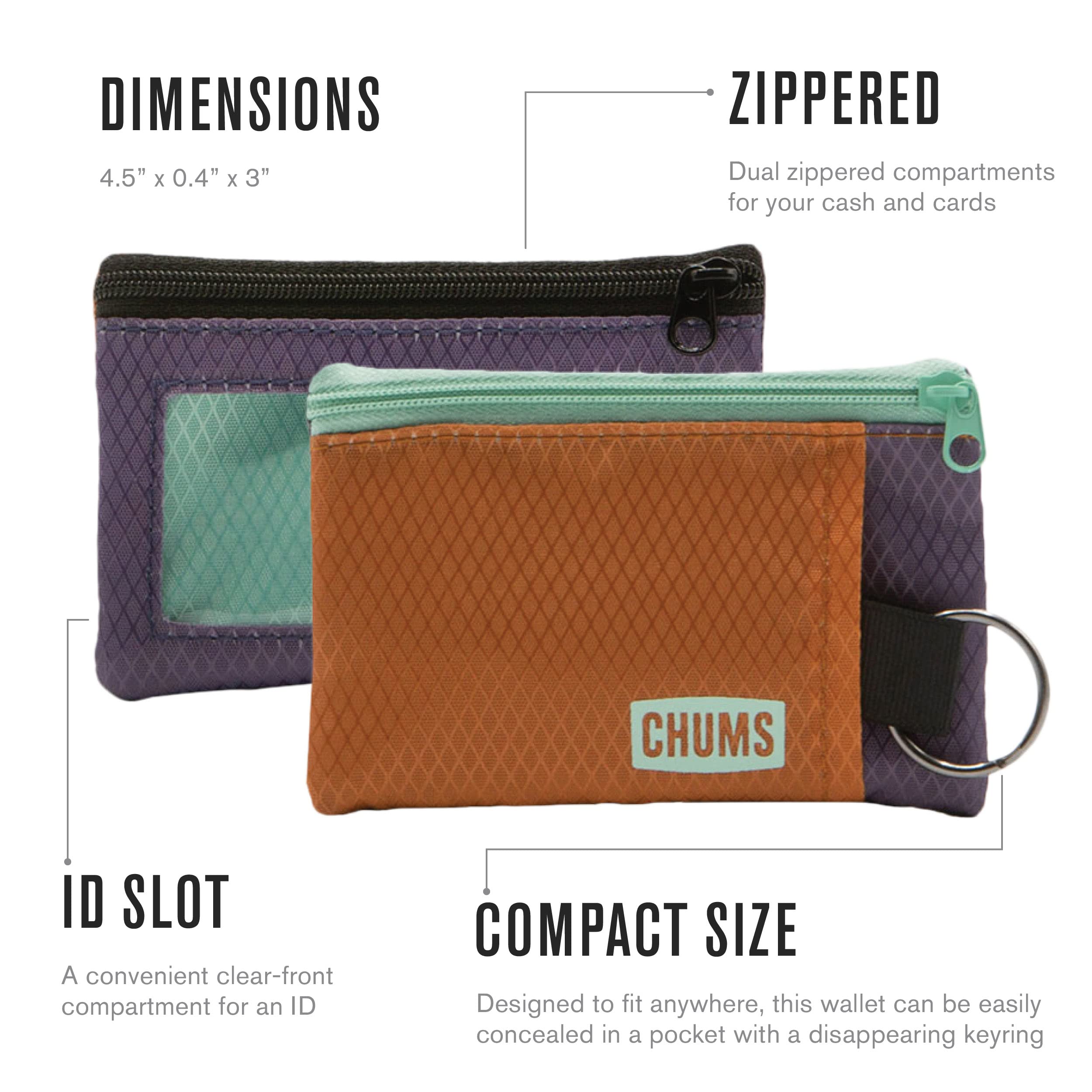 Chums Surfshorts Wallet - Lightweight Zippered Minimalist Wallet with Clear ID Window - Water Resistant with Key Ring (Black/Blue),One-size,18401127 - Image 2